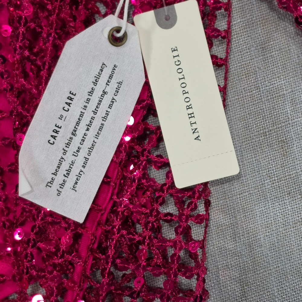 Pilcro Sequin Mesh Top Women Small Pink NWT Anthropologie Long Sleeve Magenta - Picture 8 of 13